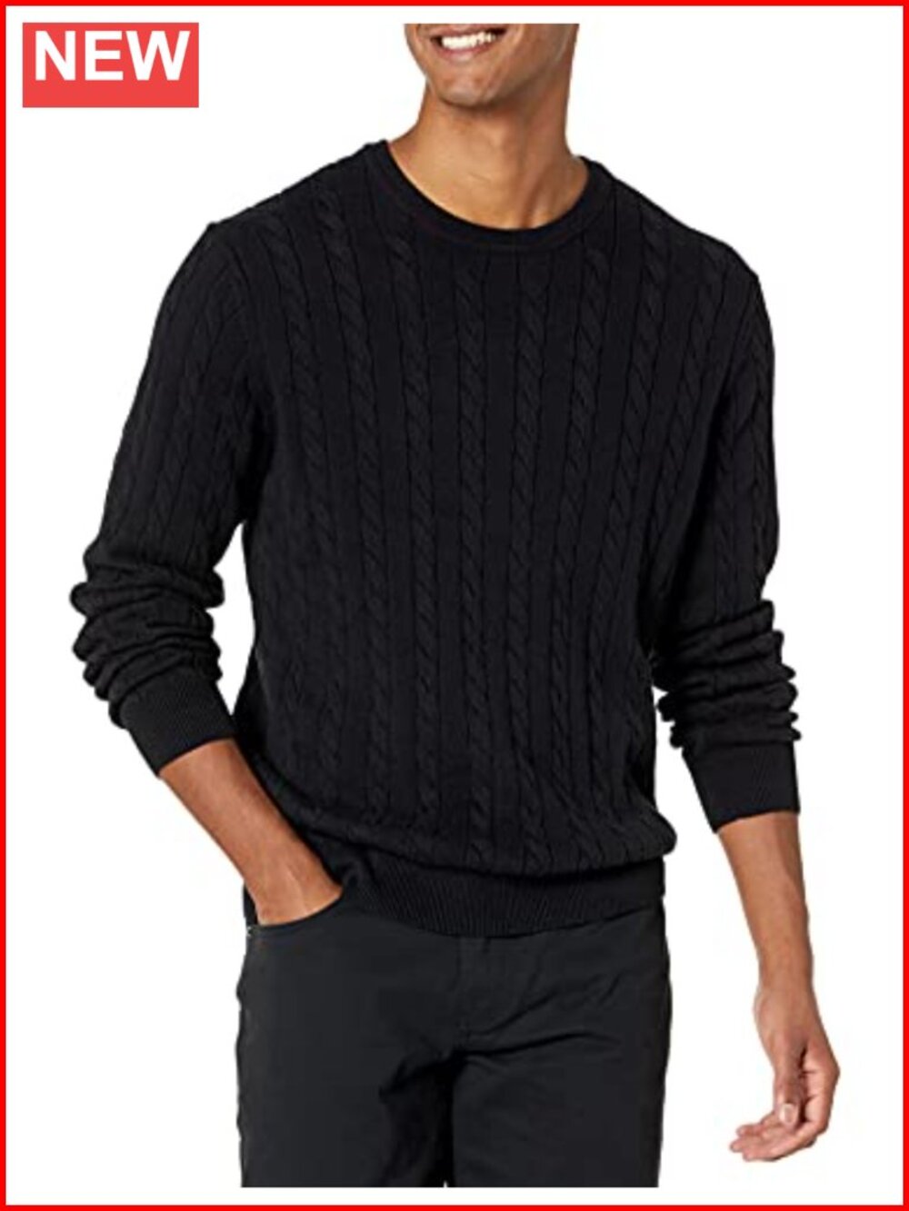 Men's Cable Knit Cotton Pullover Crewneck Sweater Ribbed